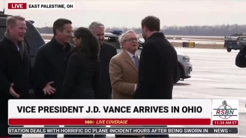 VP JD Vance arrives in East Palestine on the anniversary of the train derailment today