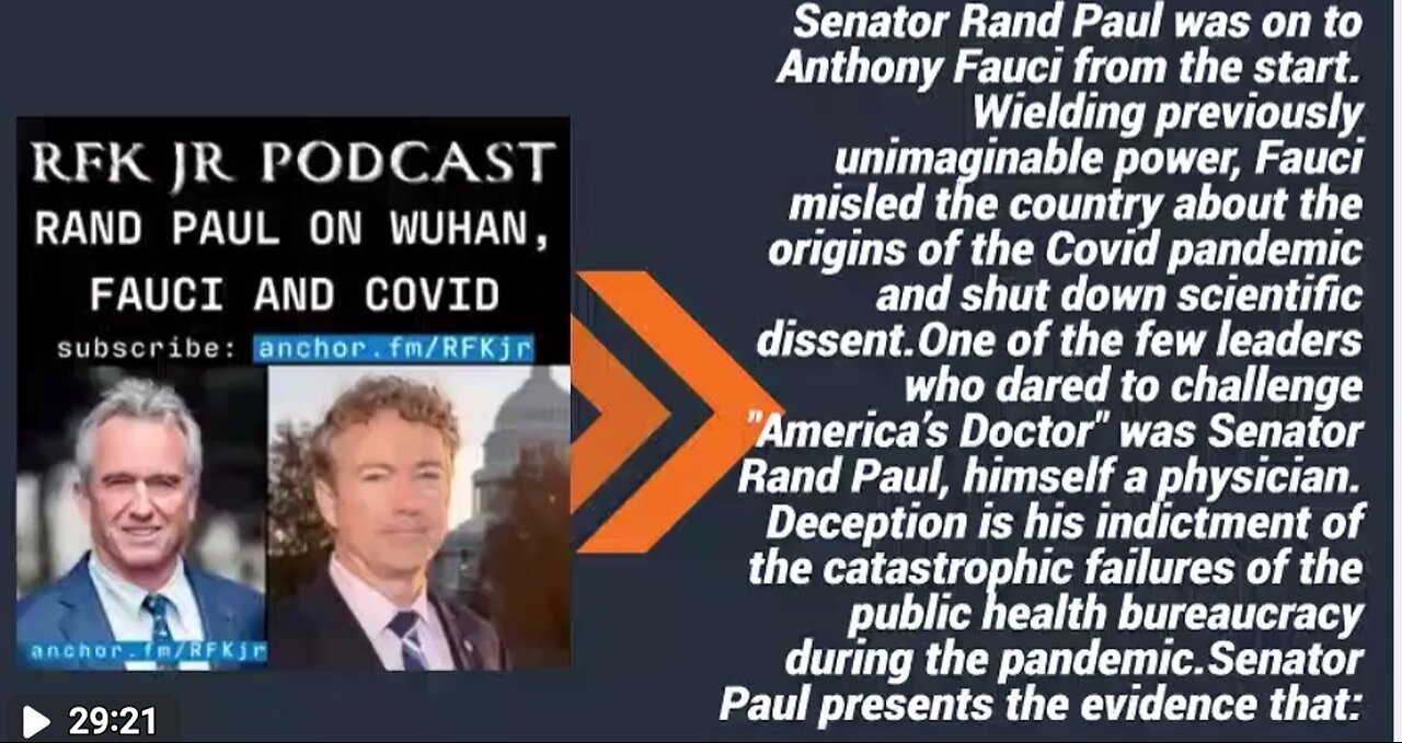 Senator Rand Paul on Wuhan, Fauci and Covid RFK Jr Podcast