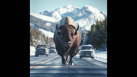 Awesome Bison just enjoying life on the highway