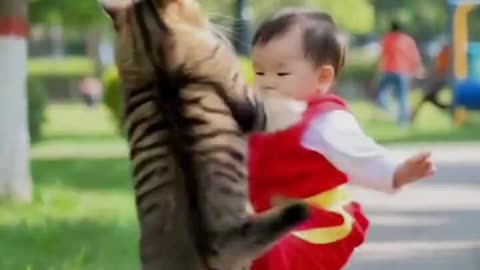 Cuty Kitty fighting with little child