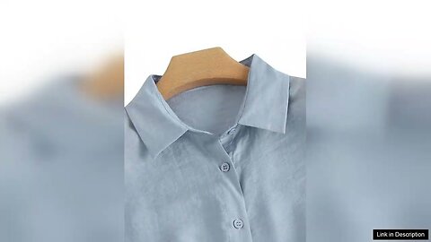 ZANZEA Women Cotton Linen Blouses Solid Button Lapel Roll Sleeve Short Sleeve Review