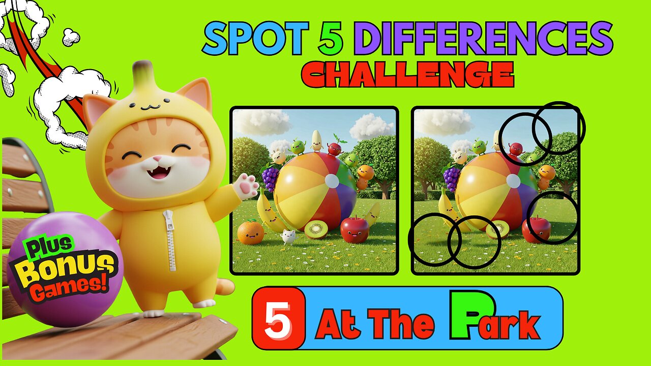 At The Park 🌳 ☀️ SPOT THE DIFFERENCE 🌈 🦋🌳 | Quiz Game 📝❓ | Brain Break 🧠 | Banana Cat 😺 | 🏆