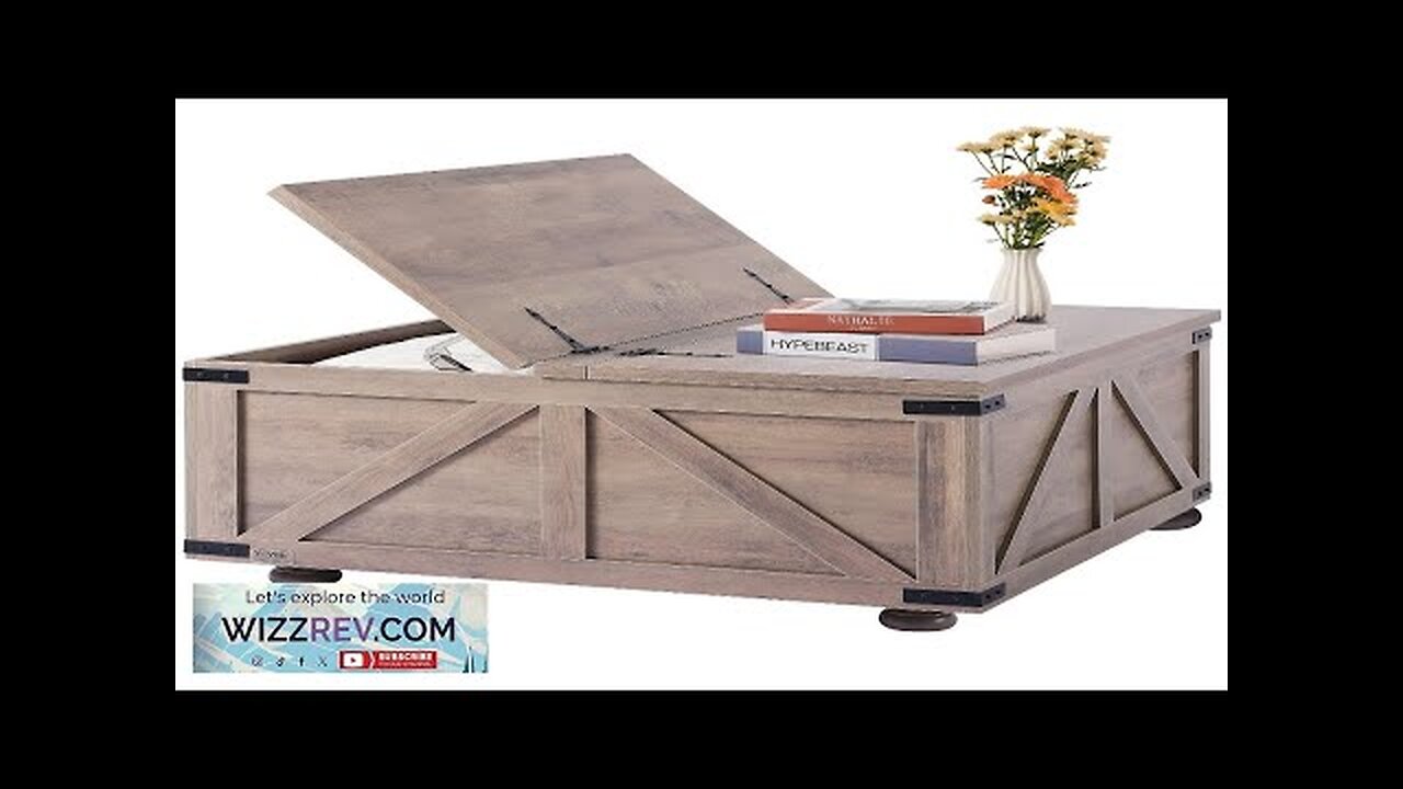 36" Farmhouse Coffee Table Hinged Square Table with Storage Beige Review