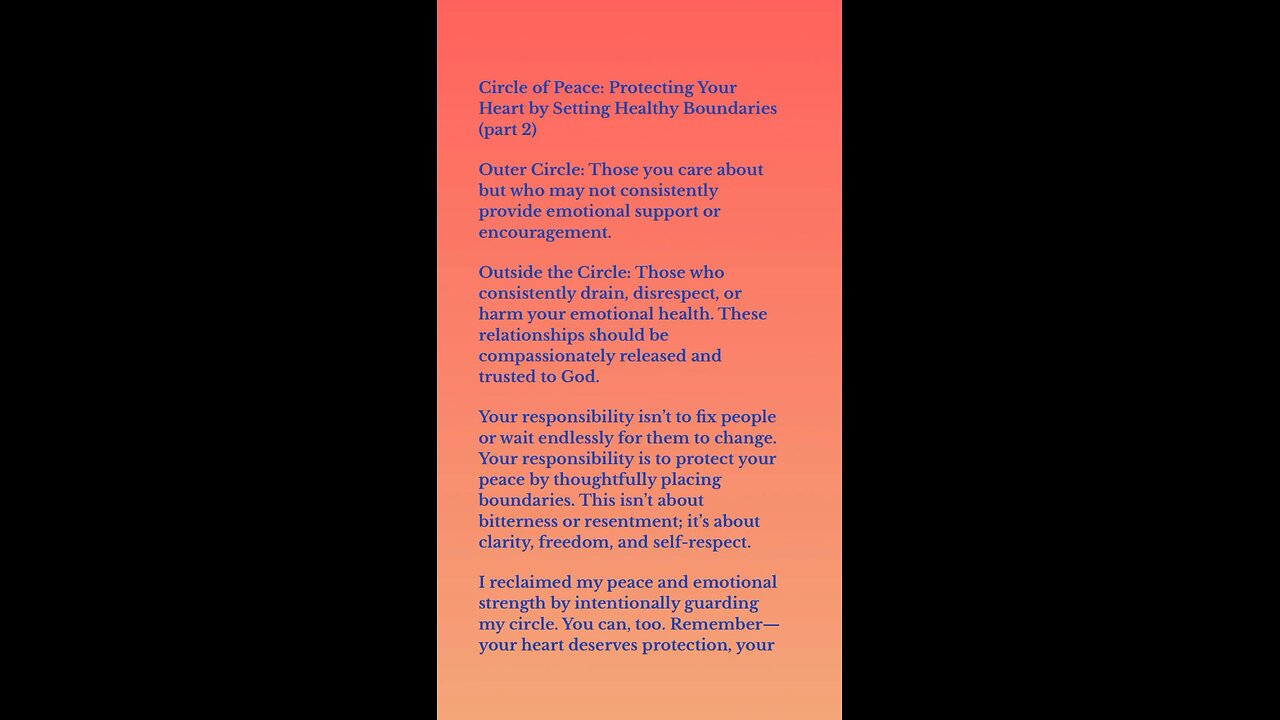 Circle of Peace: Protecting Your Heart by Setting Healthy Boundaries (part 2)