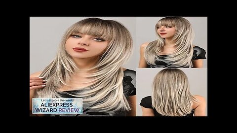 Women Blonde Wigs Long Blonde Bangs Dark Root Layered Synthetic Wig Review