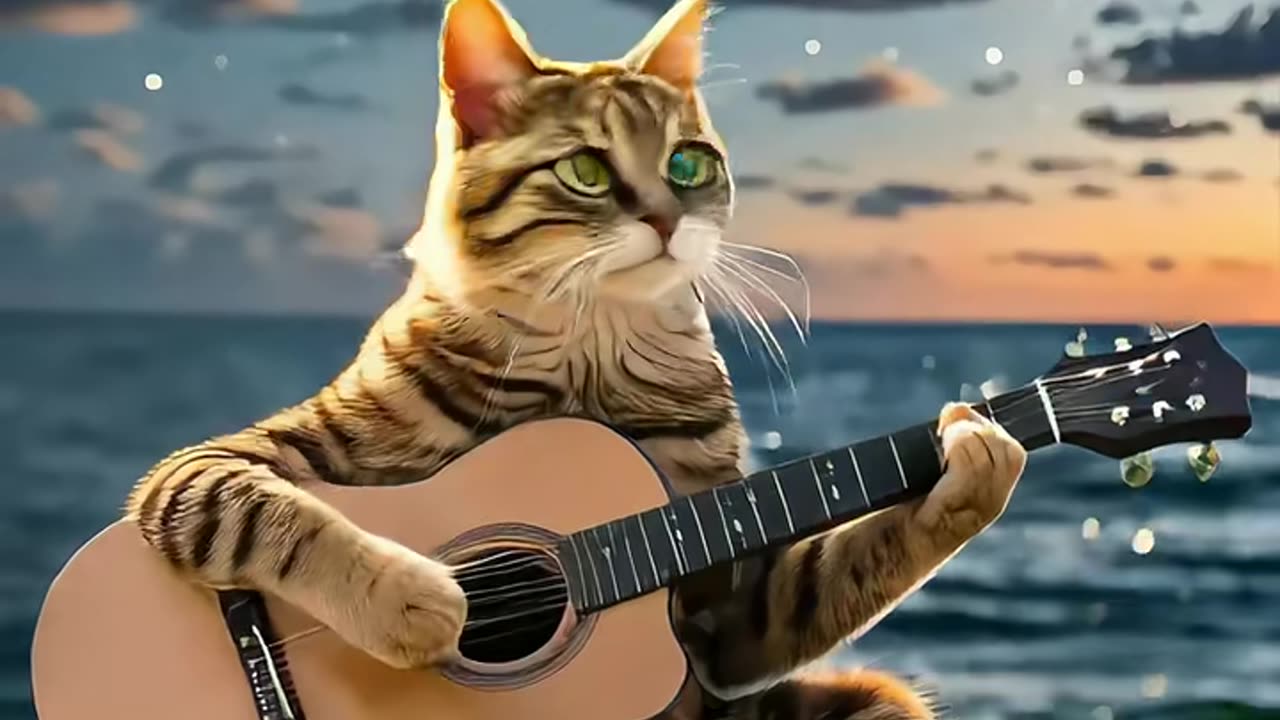 cat is playing guitar in the beautiful night #cat #viral #funny #guitar