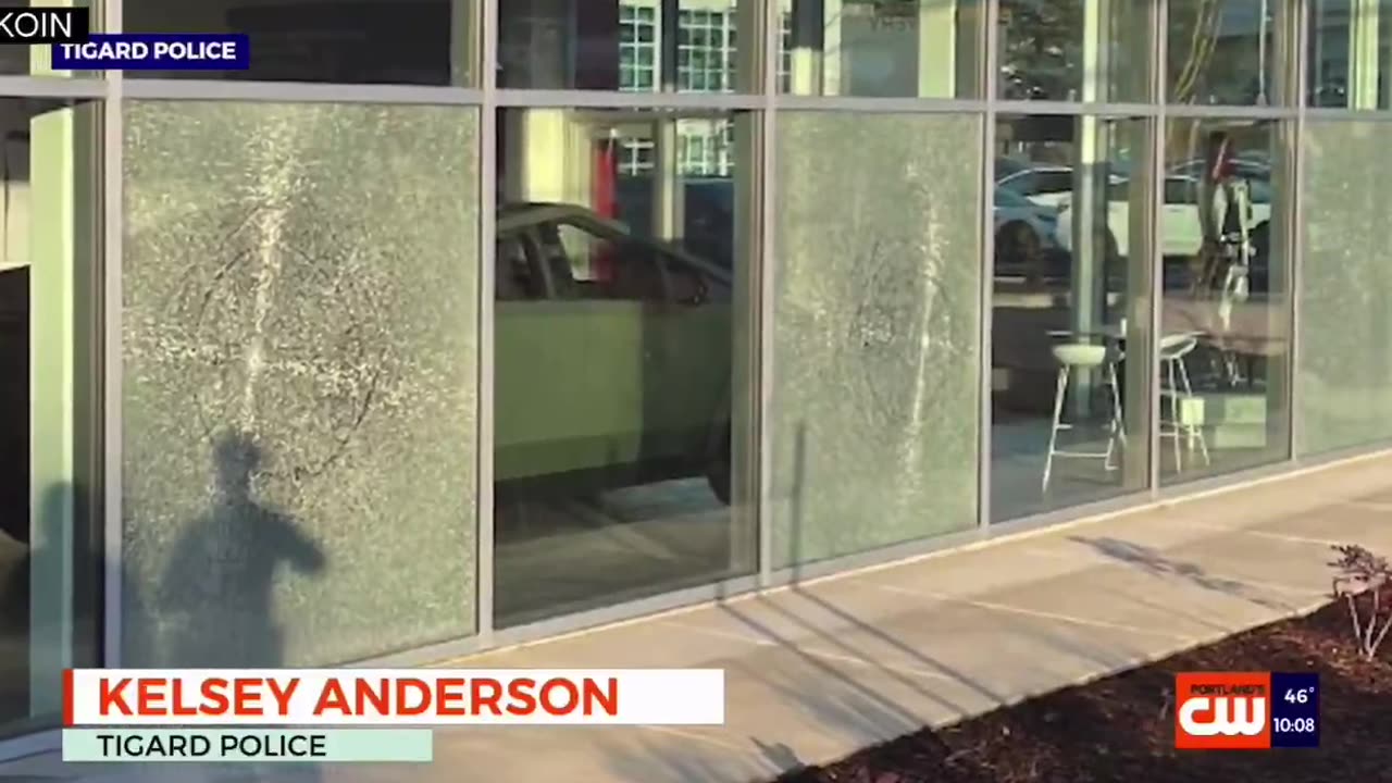An Oregon Tesla store was shot at, marking the third violent attack on the company in the state.