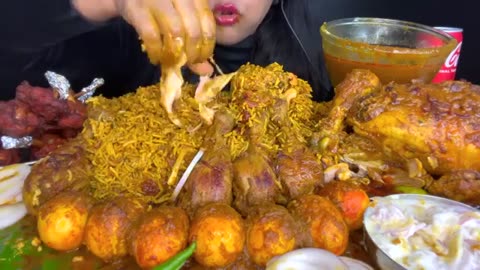 CHICKEN BIRYANI,WHOLE CHICKEN CURRY,CHICKEN LEG PIECE,CHICKEN LOLLIPOP,EGG CURRY *ASMR EATING*