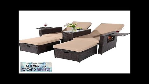 Sun Loungers 5PCS Outdoor Wicker Chaise Lounge Chair Rattan Adjustable Reclining Review