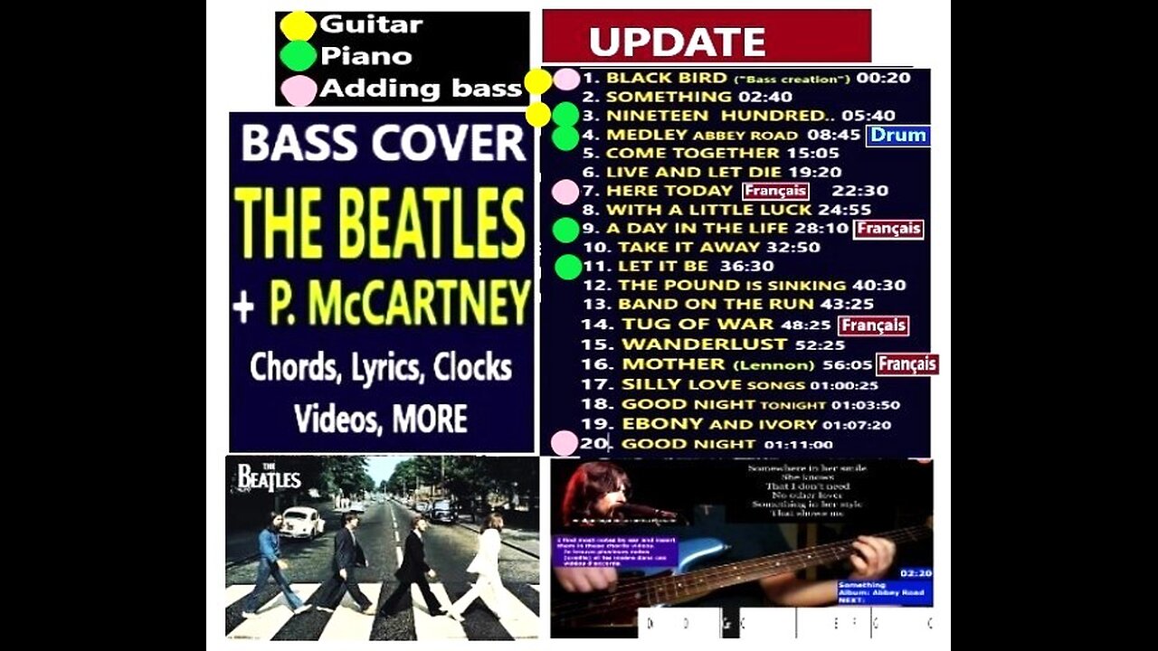 Bass cover BEATLES +McCartney __ Chords real-time, Lyrics, Tutorials, MORE