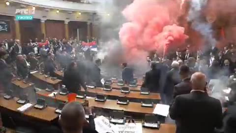 Turmoil breaks out in the Serbian assembly.