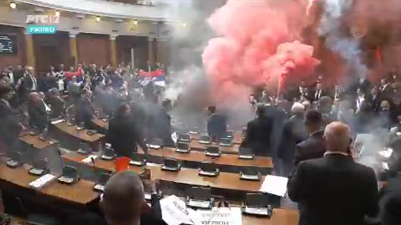 Turmoil breaks out in the Serbian assembly.