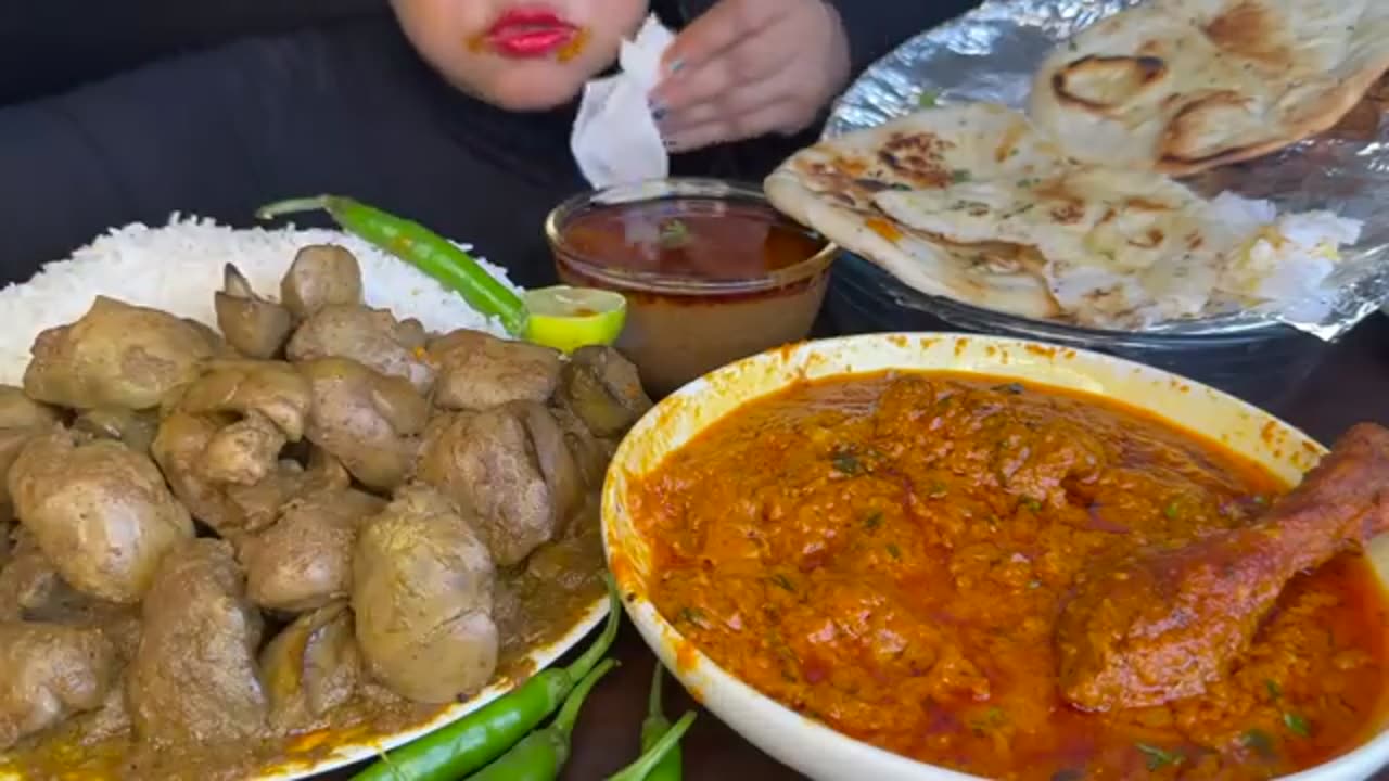 ASMR EATING BUTTER CHICKEN,BUTTER NAN,LIVER CURRY,WHITE RICE,FOOD VIDEOS