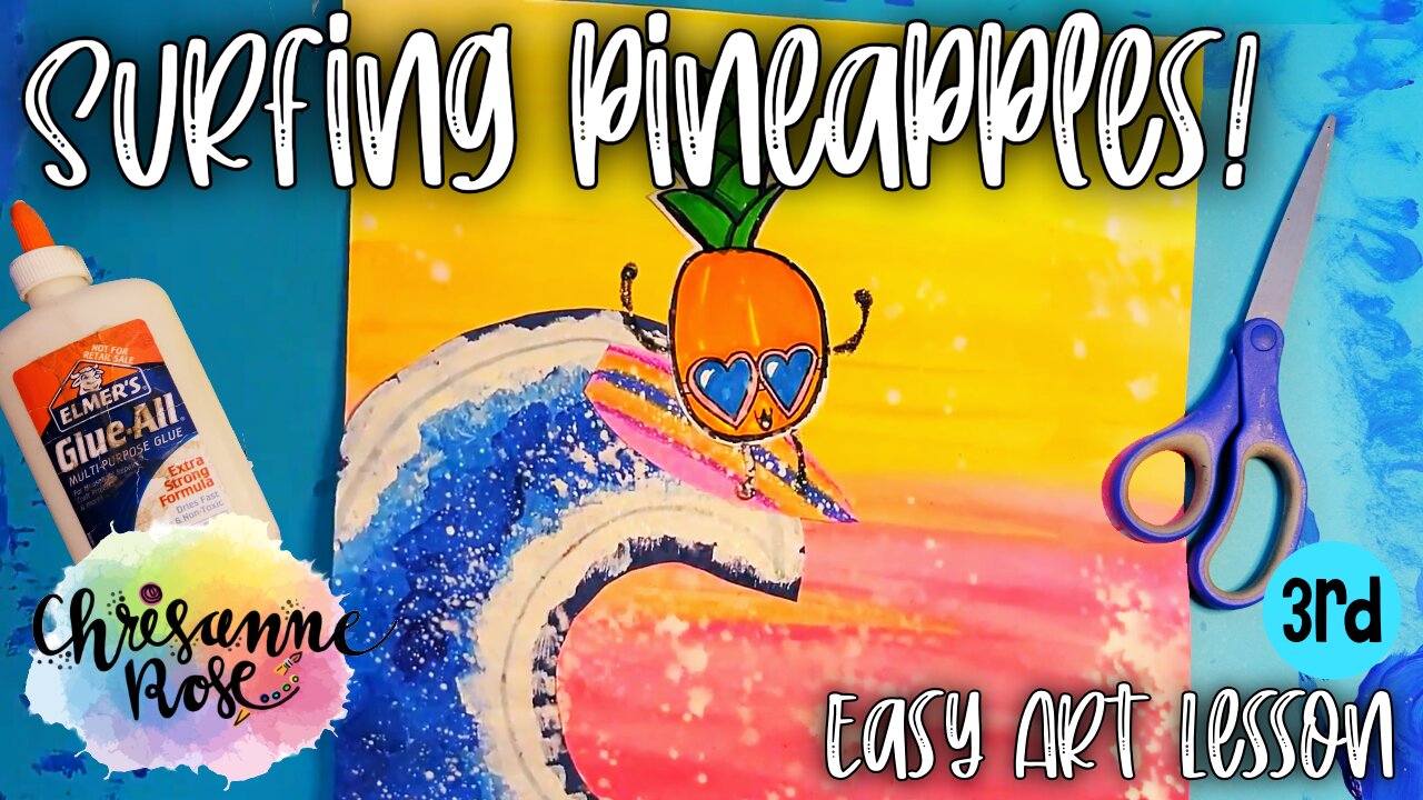 Surfing Pineapples! Part 3 Hokusai/Sunset Painting Easy Art Lesson for Homeschools and Classrooms