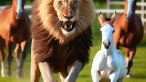 Lion attack on a baby horse