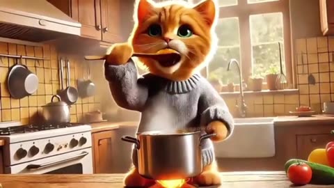 Cat is cooking meggi