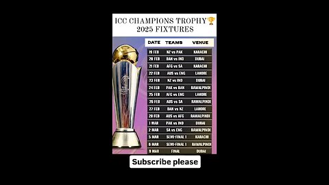 ICC CHAMPIONS TROPHY 2025 FIXTURES