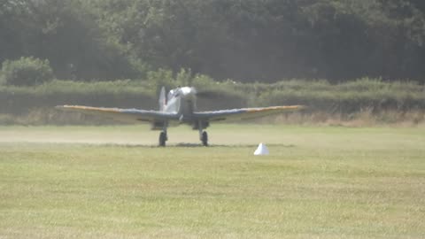 Spitfire Plane Takes Off From Headcorn Airport In Kent UK 2024