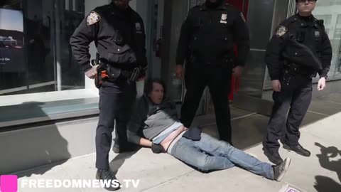 Demonstrator being dragged out of the TESLA Showroom in the Meatpacking District, New York