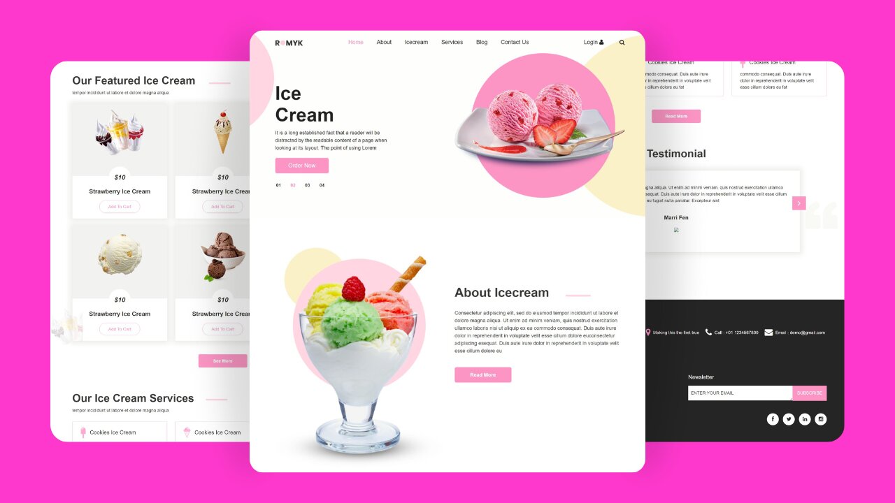 RESPONSIVE Ice Cream Website Design || HTML, CSS & JS