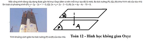 Một công trình đang xây dựng được gắn hệ trục Oxyz (đơn vị trên mỗi trục tọa độ là mét).