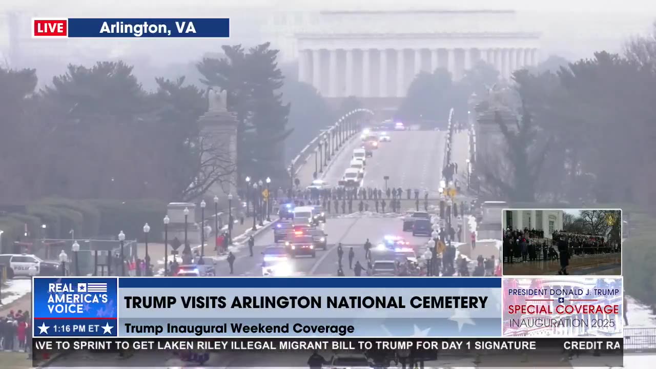 PRESIDENT TRUMP'S MOTORCADE ARRIVES AT ARLINGTON NATIONAL CEMETERY