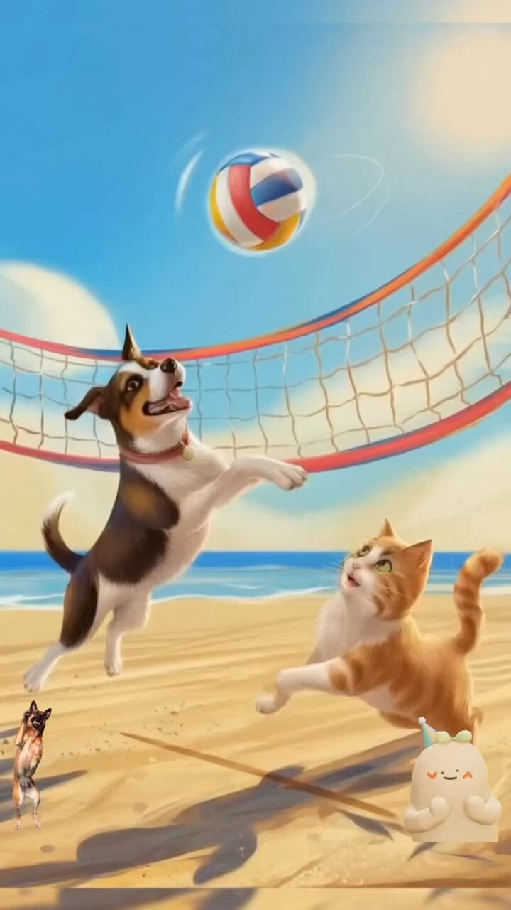 Epic Beach Volleyball Showdown: Animated Dog Vs Cat - Who Will Win?