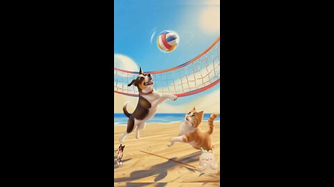 Epic Beach Volleyball Showdown: Animated Dog vs Cat - Who Will Win?