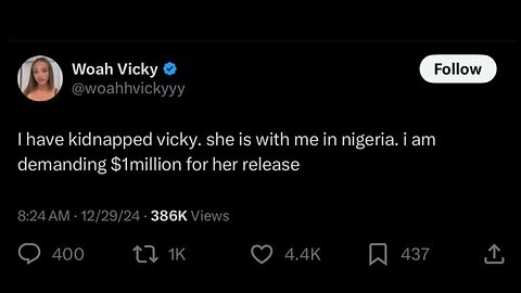 Woah Vicky Faked Kidnapping Because She Sas “Bored”