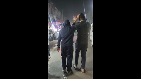 walking with a gaint 13 years old boy