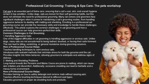 Professional Cat Grooming: Training & Spa Care- The pets workshop