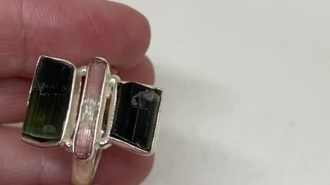 Varied tourmaline crystal ring