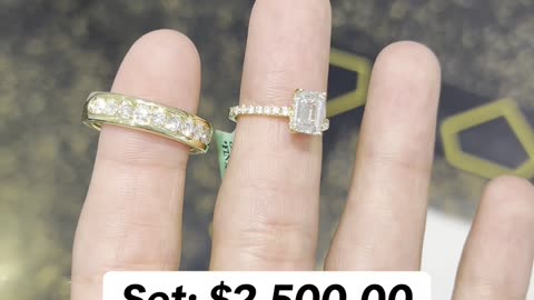 His & Hers Solid Gold & Lab Diamonds Wedding Ring Set