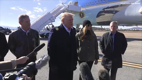 Donald Trump speaks to press after landing in North Carolina