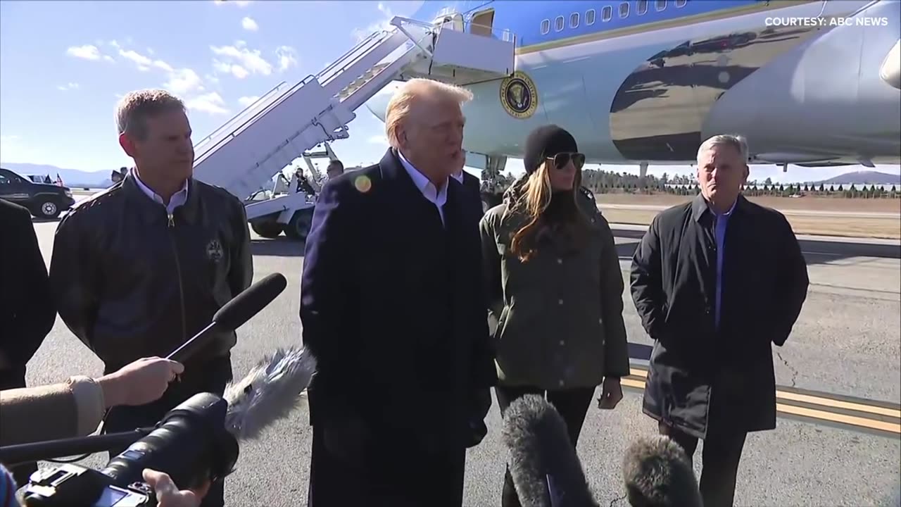 Donald Trump speaks to press after landing in North Carolina