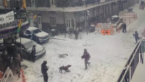 Snowball fight on Bourbon Street in New Orleans