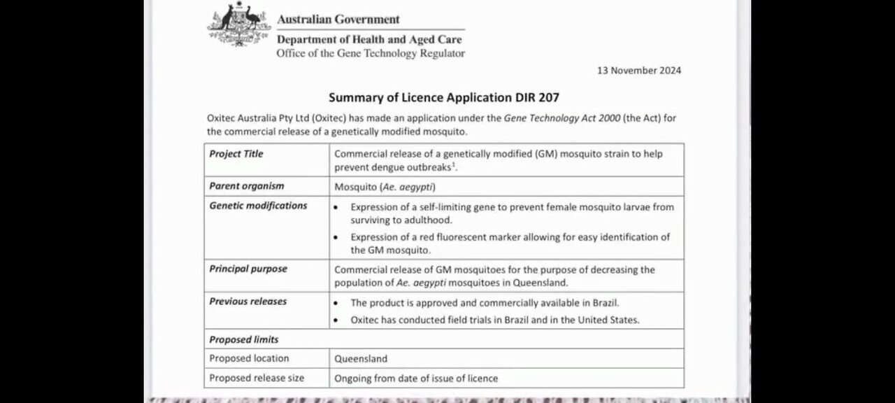 GMO MOSQUITO LICENCE SOUGHT IN AUSTRALIA BY B. GATES