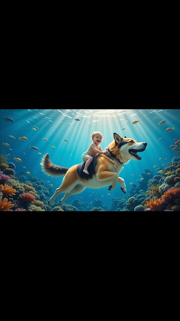 Underwater Adventure: Baby Rides a Playful Dog! 🐶🌊✨