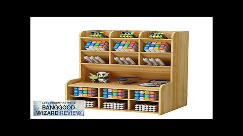 Wooden Pencil Pen Storage Box Tilting Desktop Stationary Holder Organizer Home Office Review