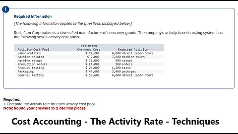 Cost Accounting: Rustafson Corporation is a diversified manufacturer of consumer goods. The company