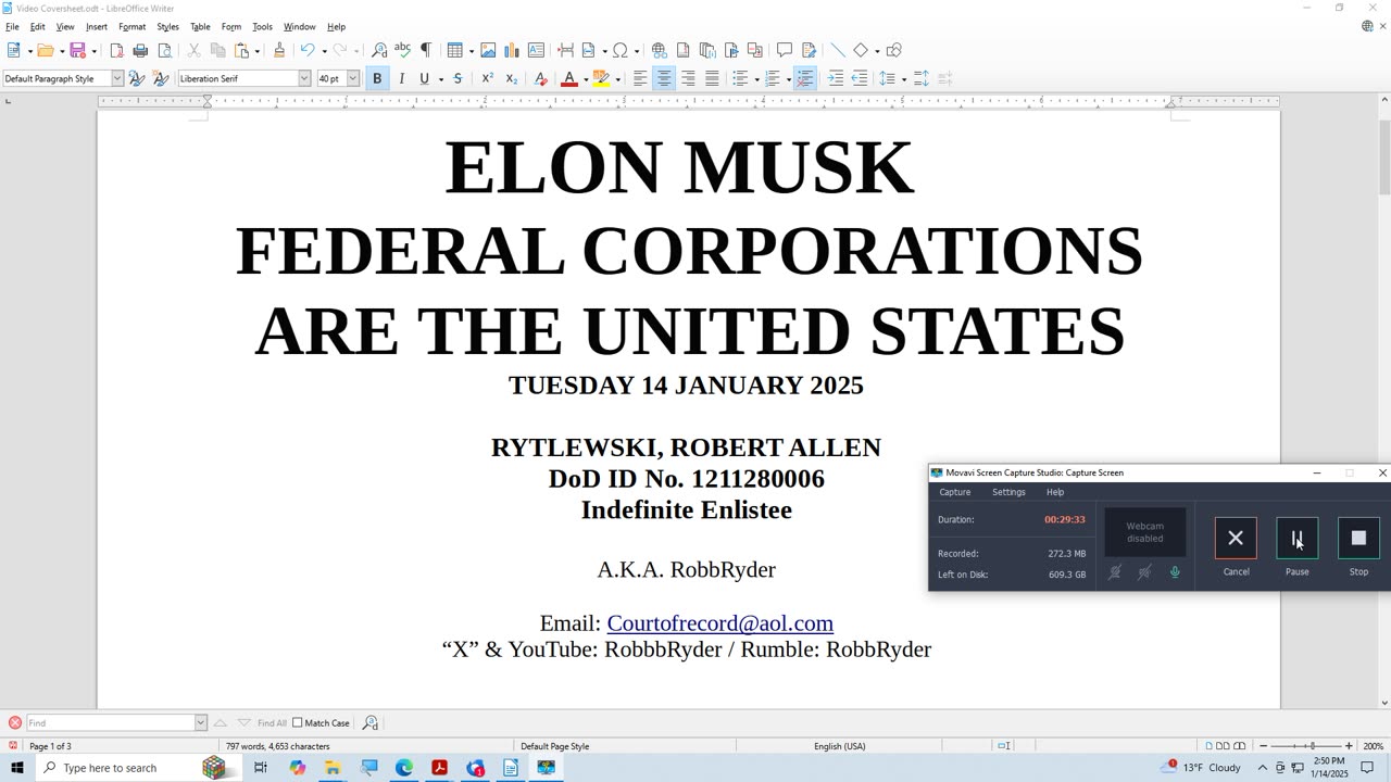 ELON MUSK -- 'FEDERAL CORPORATIONS' ARE THE UNITED STATES'