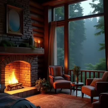 log cabin fireplace and rain#cozy ambience#cozy cabin#sleep ambience |
