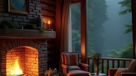 log cabin fireplace and rain#cozy ambience#cozy cabin#sleep ambience |