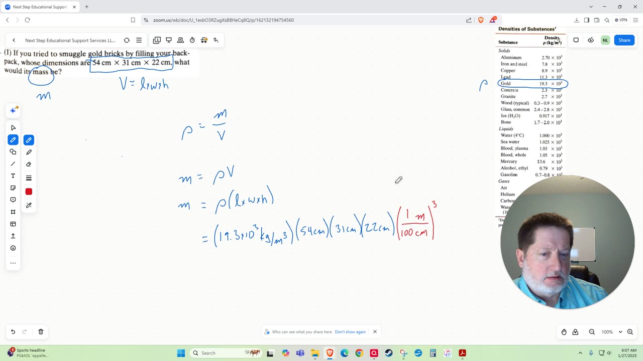 Calculating Mass of Gold in a Backpack