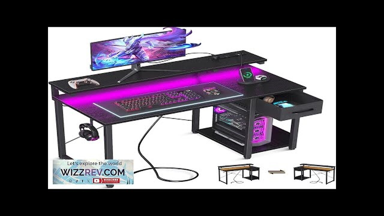 AODK Gaming Desk with LED Lights & Power Outlet 40 Inch Computer Review