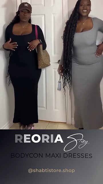REORIA Basic Square Neck Long Sleeve Soft Lounge Long Ribbed Bodycon Maxi Dresses🖤