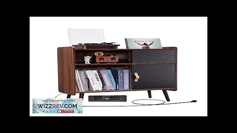 Record Player Stand 3-Tier Wooden Turntable Stand Sliding Door Power Strip Review