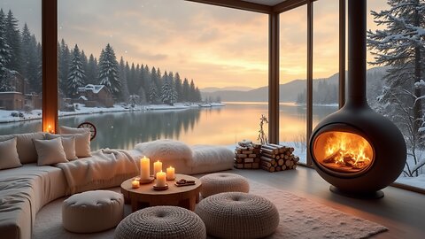 Cozy Up With SNOWY Lakeside Cabin Jazz Vibes