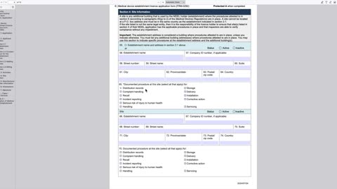 Regulatory Affairs - Health Canada Form-0292-Medical Devices Establishment Licensing (MDEL) Application. P.Pirouzi, Ph.D.