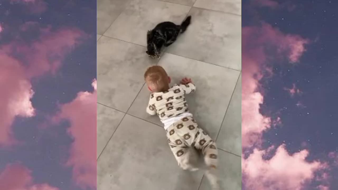 Hilarious Moment Between a Baby and a Cat – Who Will Win? 😂🐱👶